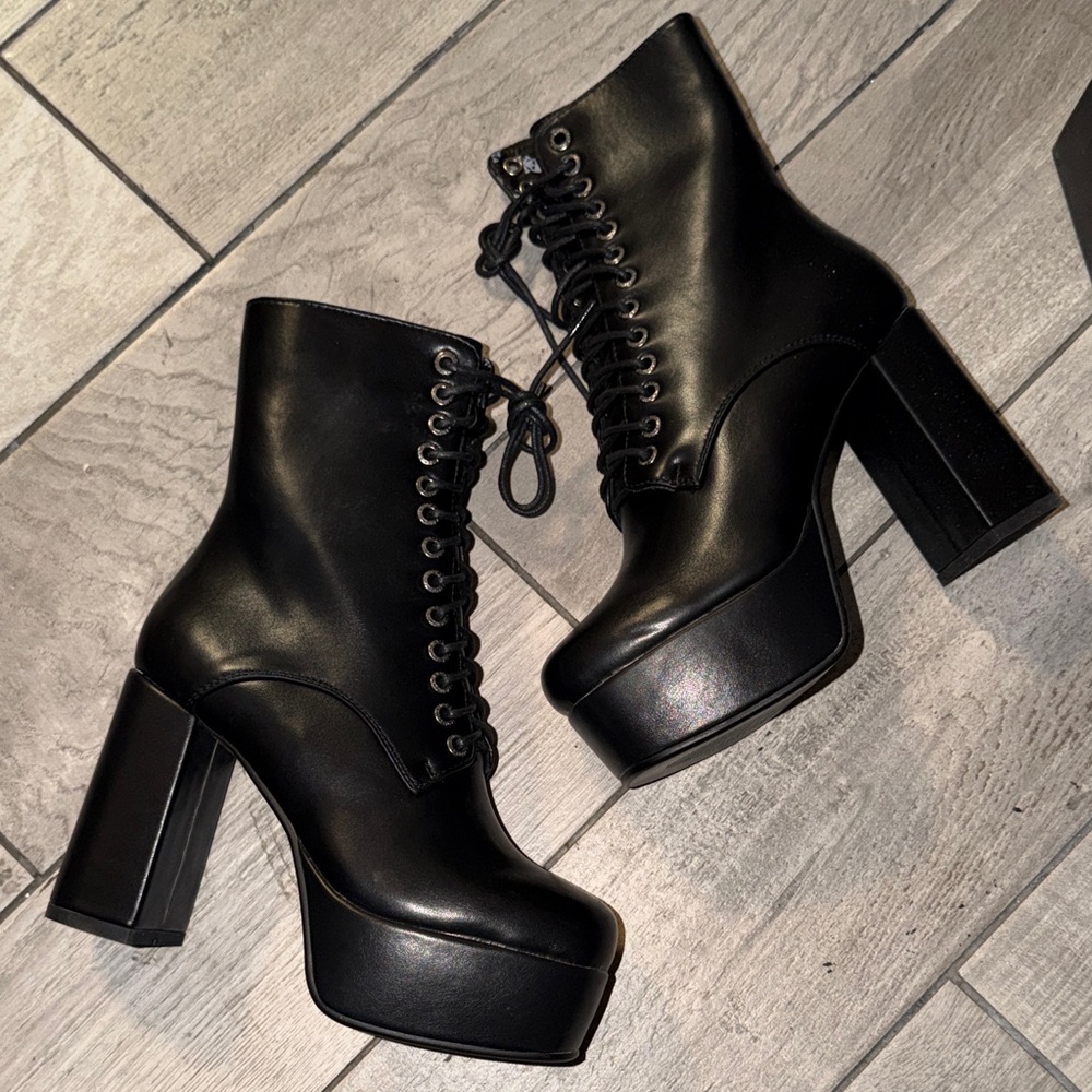 Black Platform Lace-Up Boots